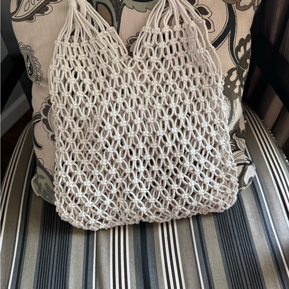 Elegant Cream Macrame Tote Bag
